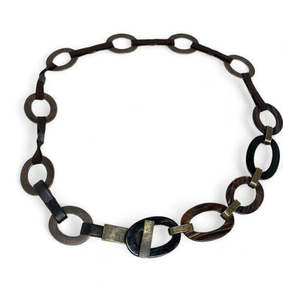 Medieval Style Chain Belt Antiqued Silver Metal Tortoiseshell Enamel Elastic OS - Picture 2 of 9